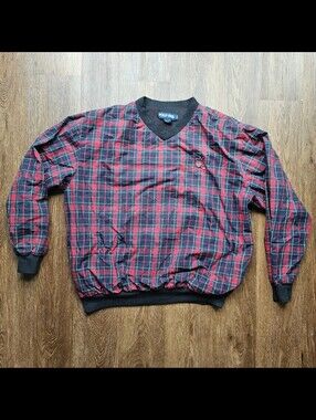Vintage 90’s Polo Ralph Lauren Golf Men's M Red Tartan Plaid Windbreaker Pullov